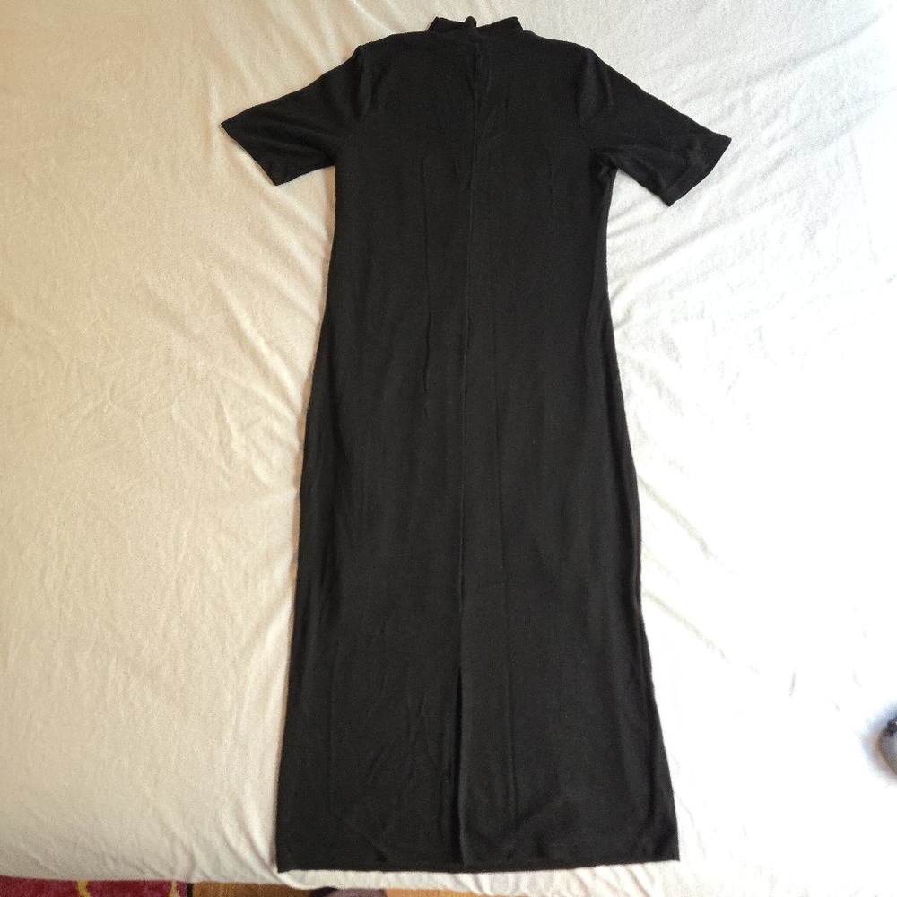 Marine Layer Black Lexi Rib Mock Neck Midi Dress Tencel Short Sleeve Fall - Picture 11 of 13
